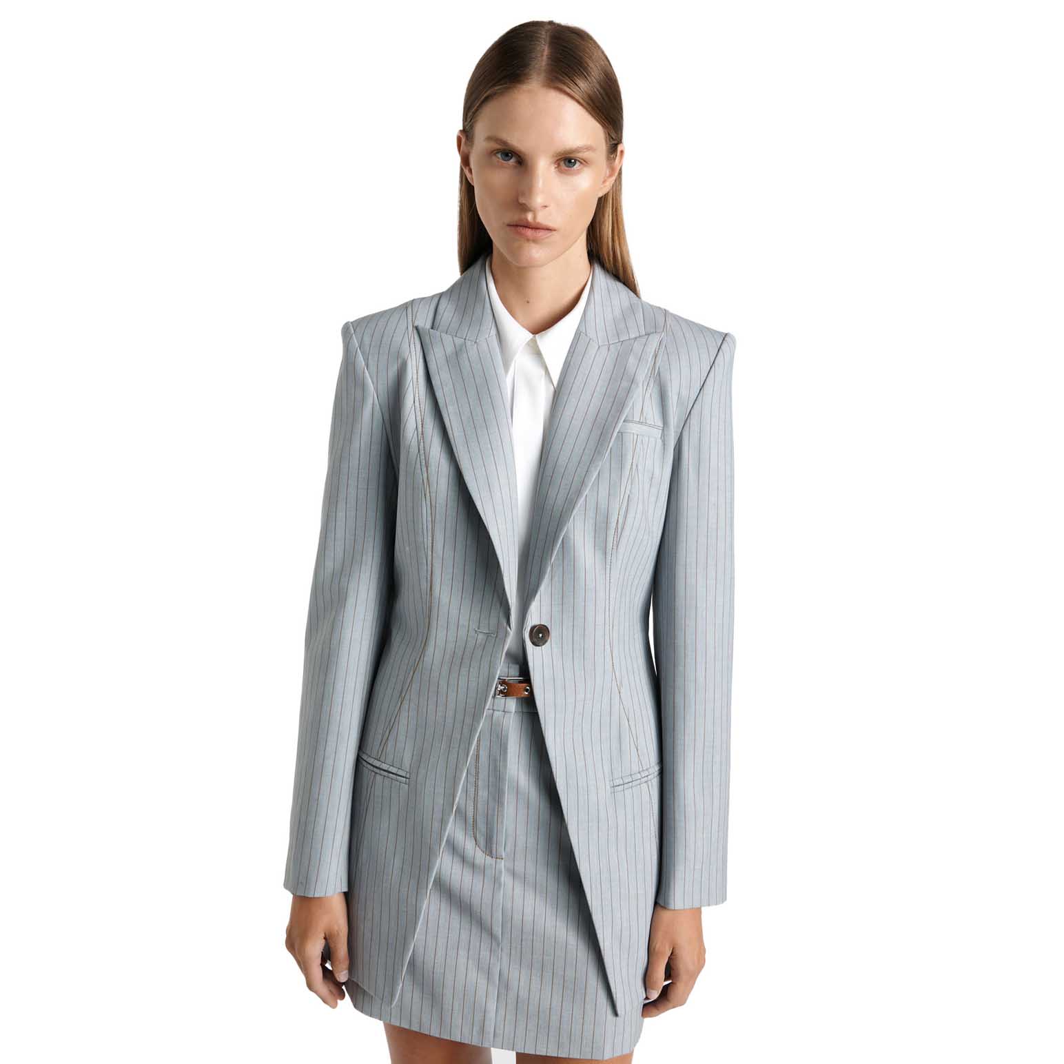 Cue European Wool Pinstripe Hourglass Blazer